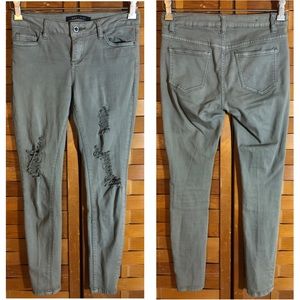 Olive Green Distressed Denim